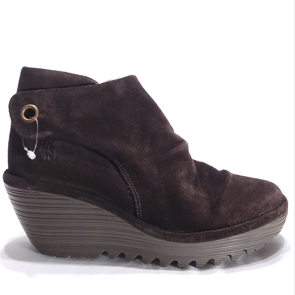 Fly London Yama Oil Suede US 7 Wedge Ankle Boots No Laceup Ribbon - Picture 7 of 8